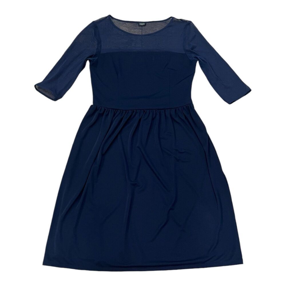 Emme Marella Navy Mesh Top Fit & Flare Dress L